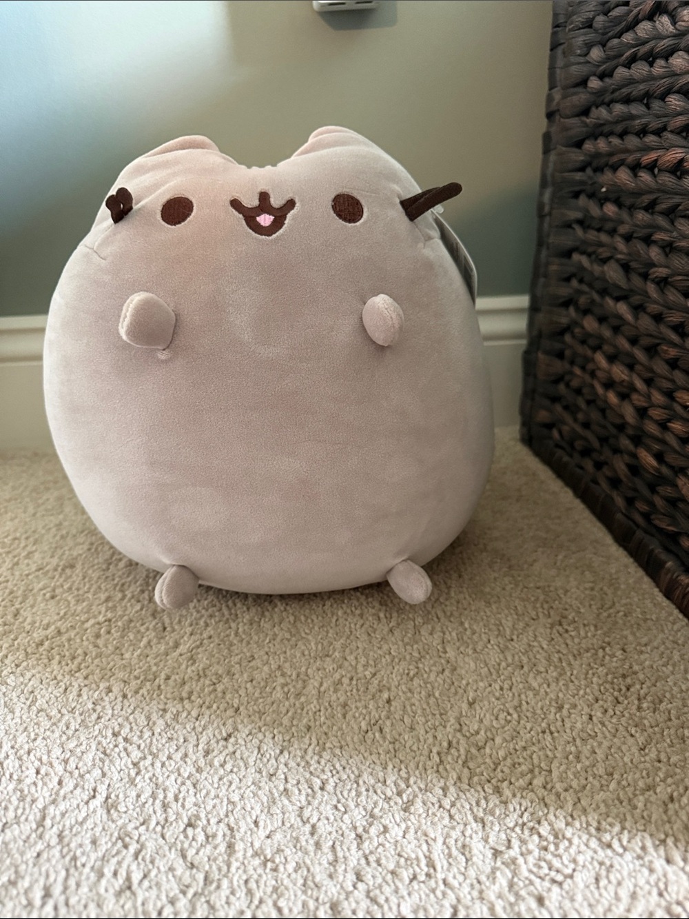 Pusheen Plush Cat Pillow - Light Gray with Brown Accents